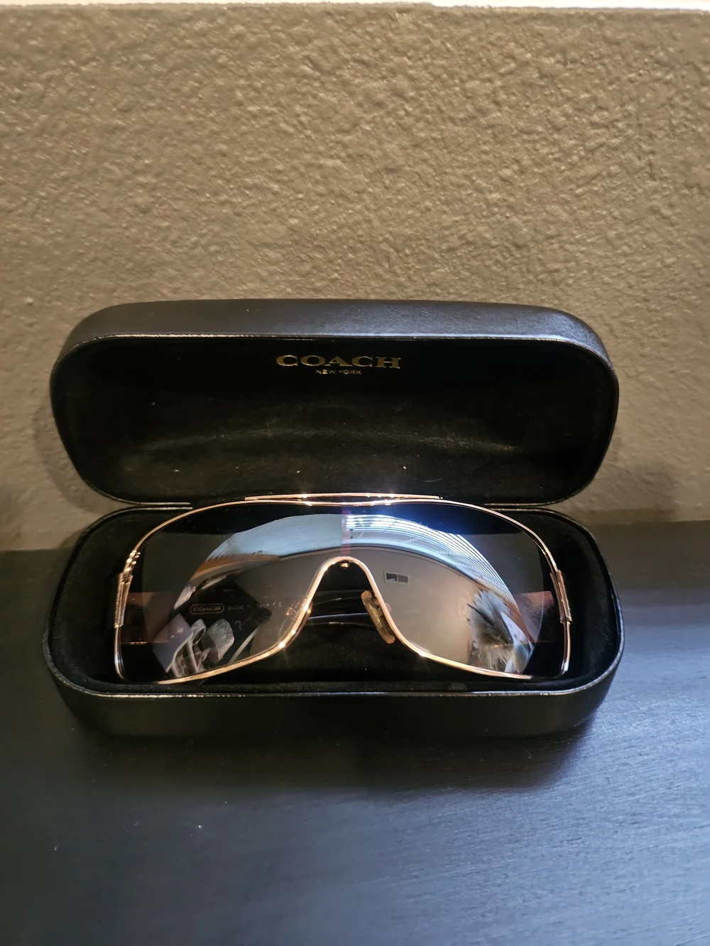 Coach Shield Sunglasses in Rose Gold Mirror Lenses
